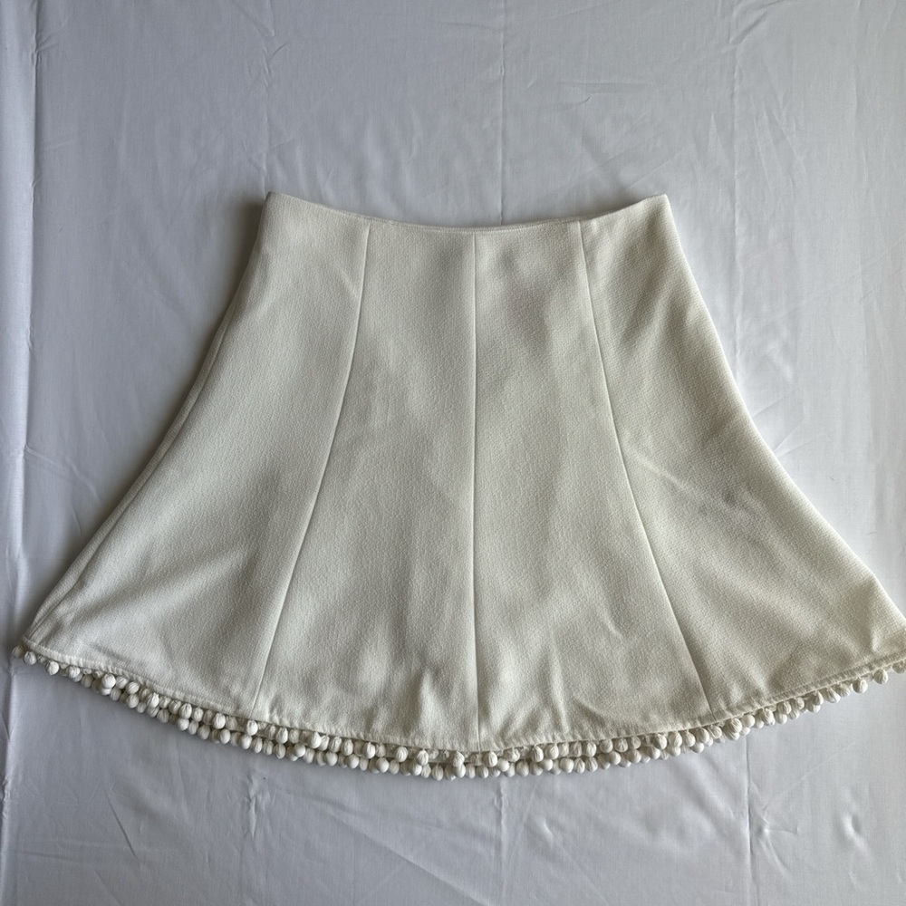 Club Monaco Cream Skater Skirt with Pom-Pom Trim